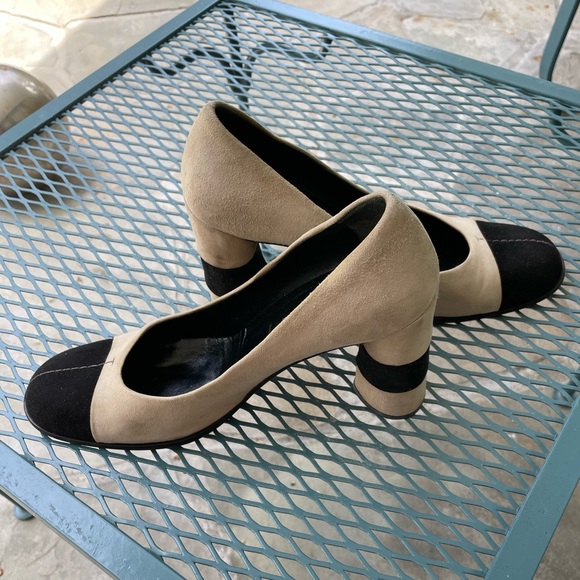 Prada Two Tone Buff and Black Suede Shoes - Picture 9 of 11
